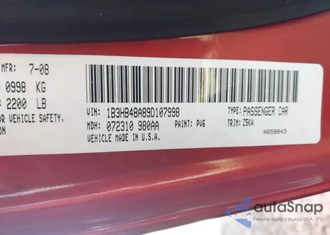 2009 Dodge Caliber Sxt z USA, uszkodzony, nr VIN 1B3HB48A89D107998